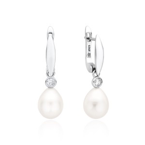 Cercei argint cu perla naturala alba si piatra cu tortita DiAmanti SK22227EL_W-G (Argint 925‰ 2,3 g.)